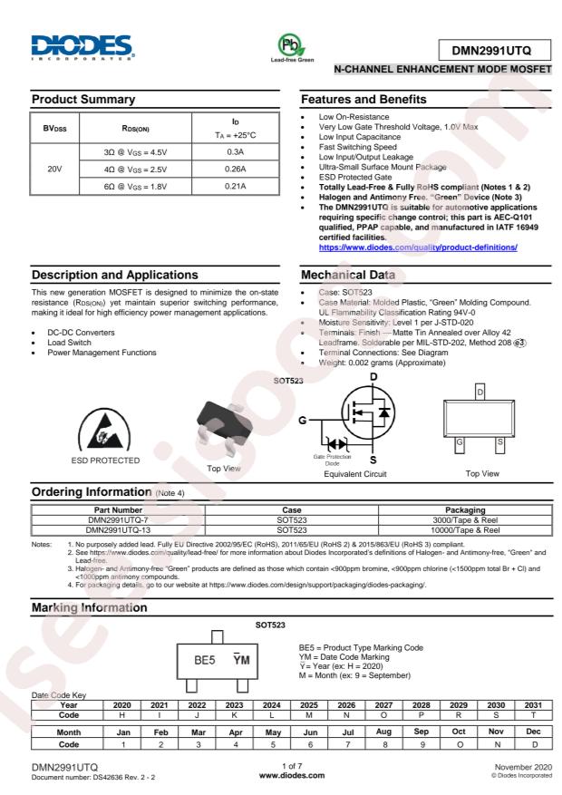 DIODES DMN2991UTQ-7