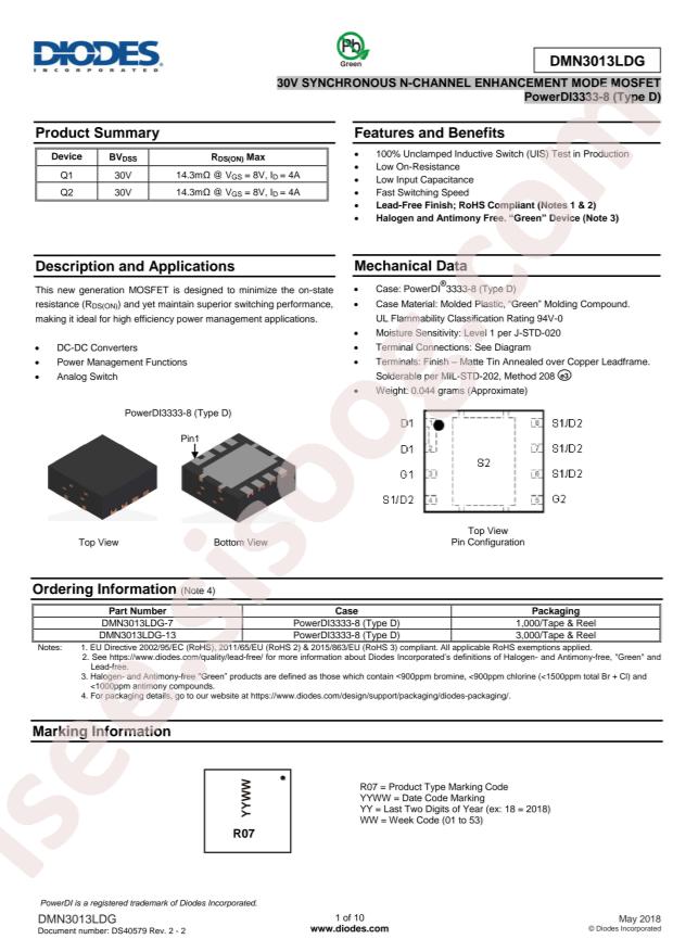 DIODES DMN3013LDG-13