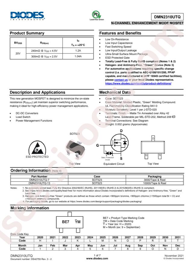 DIODES DMN2310UTQ-7