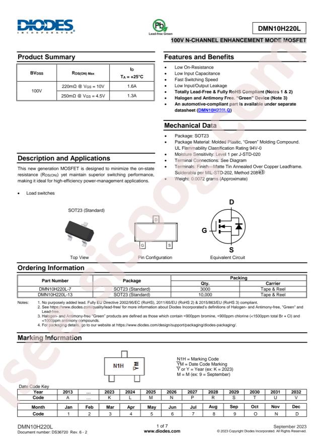 DIODES DMN10H220L-13