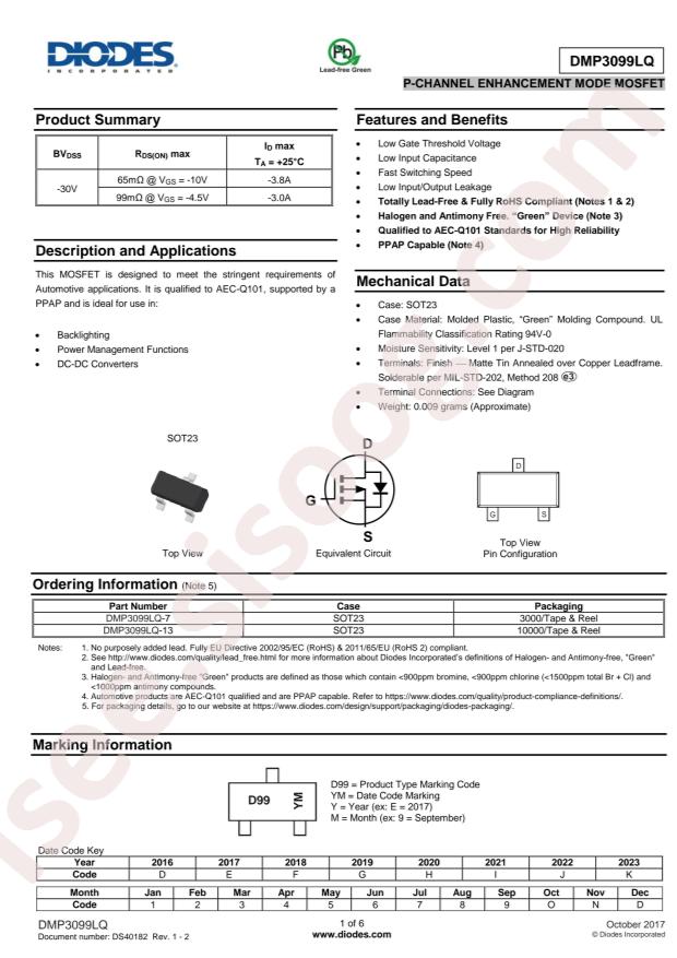 DIODES DMP3099LQ-13