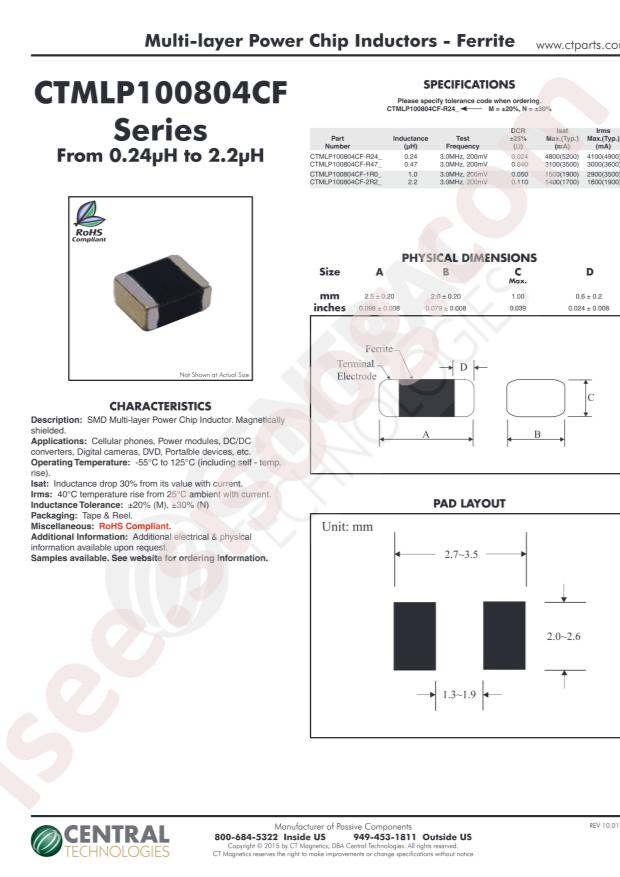Central CTMLP100804CF-1R0M