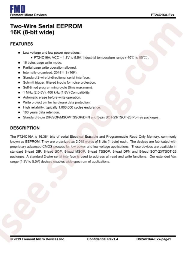 FMD(Fremont Micro Devices) FT24C16A-EPR-T