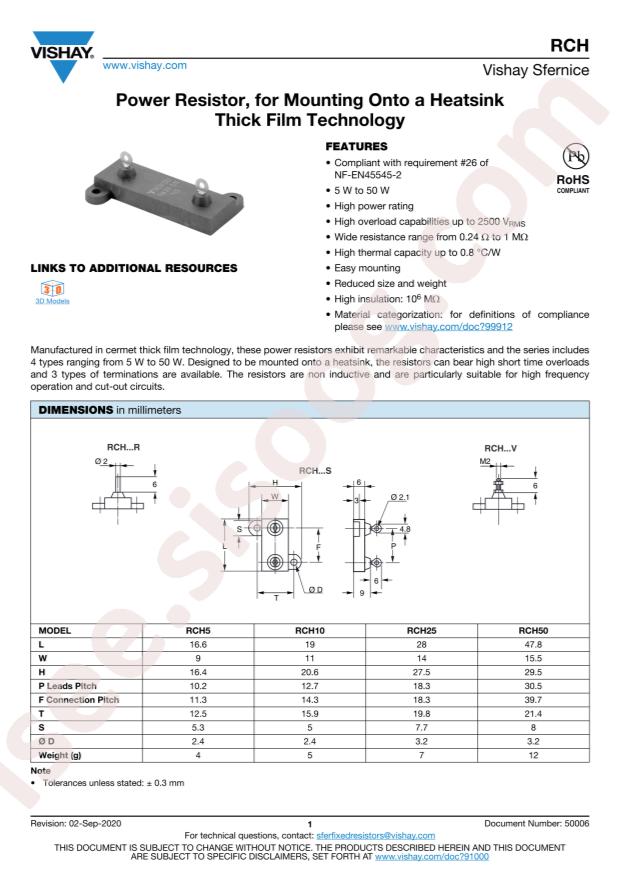 VISHAY RCH50V43001FS06