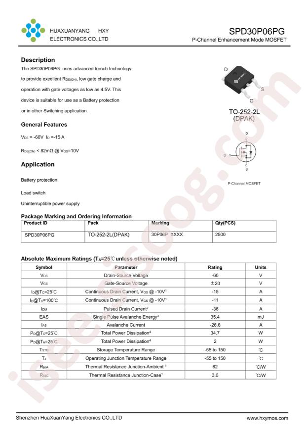 HXY MOSFET SPD30P06P G-HXY