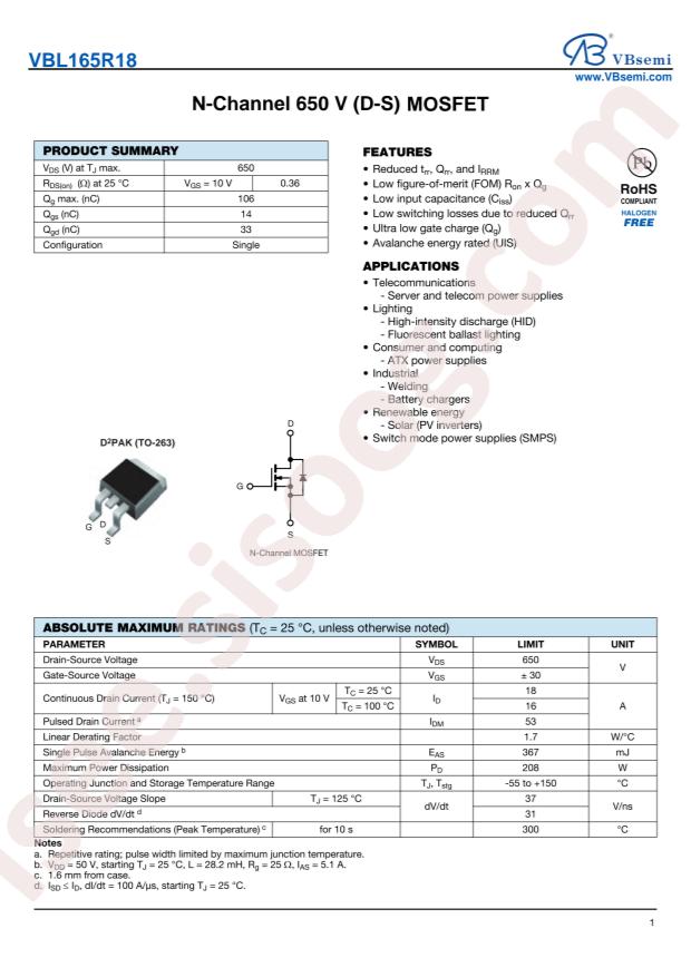 VBsemi Elec VBL165R18