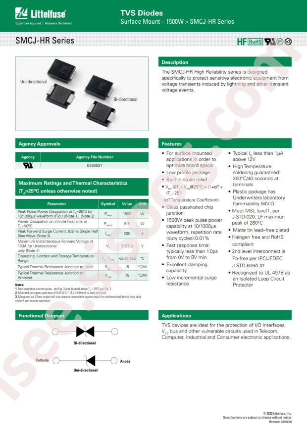 Littelfuse SMCJ100CA-HR