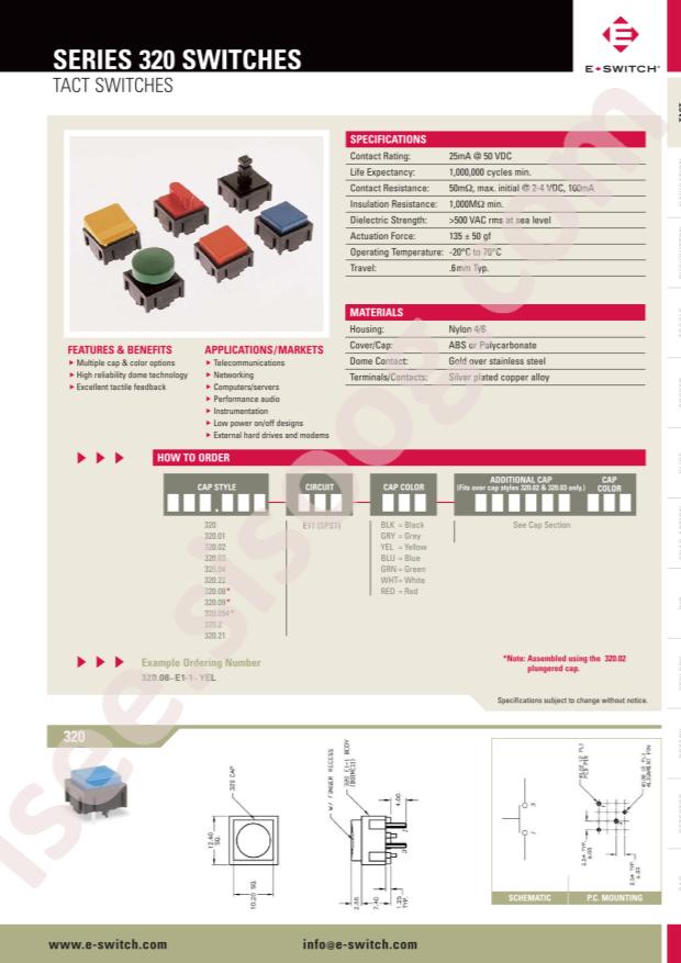 E-Switch 320E11CONTACTDOME