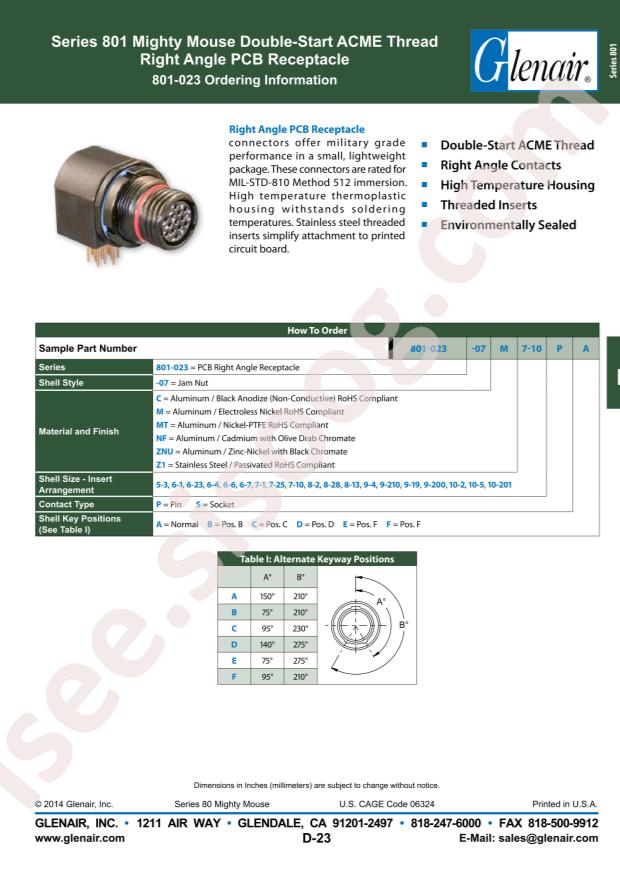 Glenair 801-023-07M9-19PA