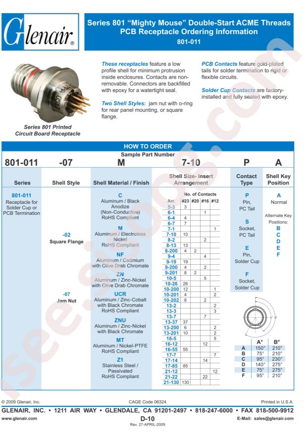 Glenair 801-011-02ZN17-85SB