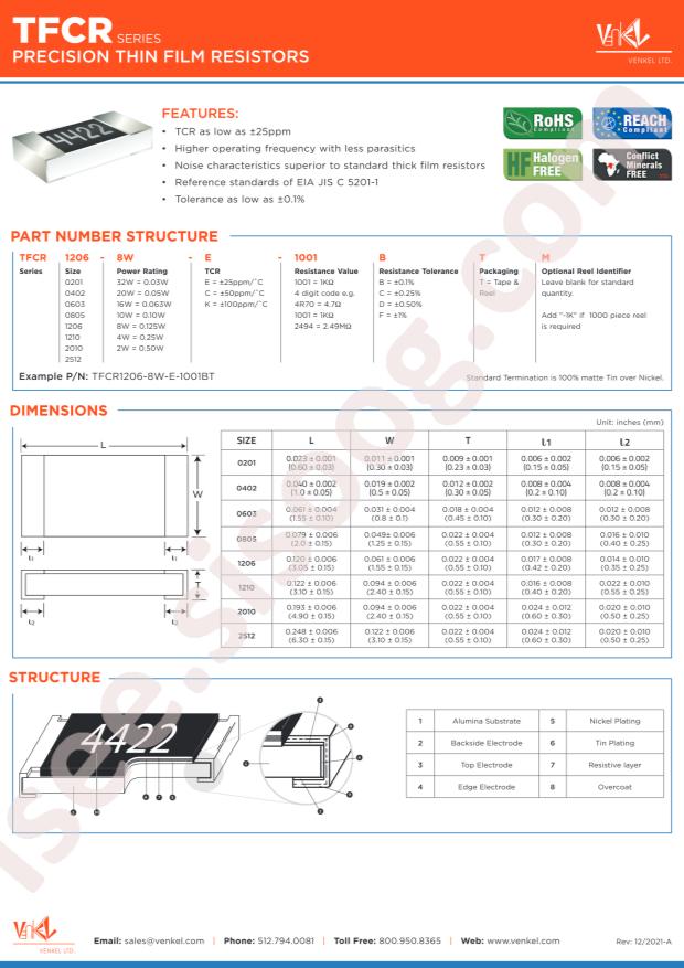 Venkel TFCR0603-10W-E-3921FT-1K