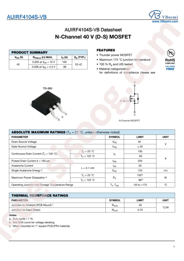 VBsemi Elec AUIRF4104S-VB