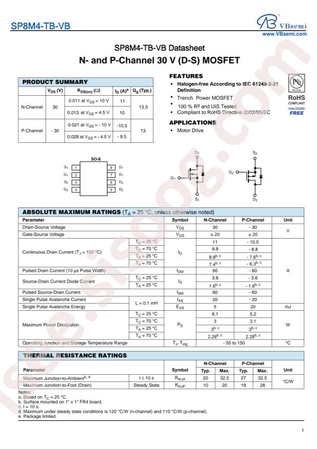 VBsemi Elec SP8M4-TB-VB