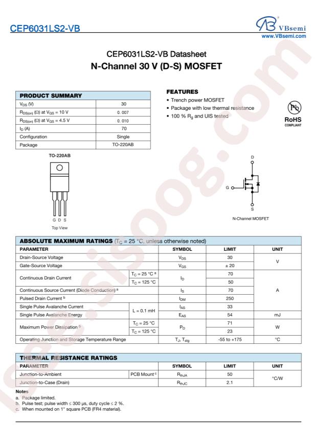 VBsemi Elec CEP6031LS2-VB
