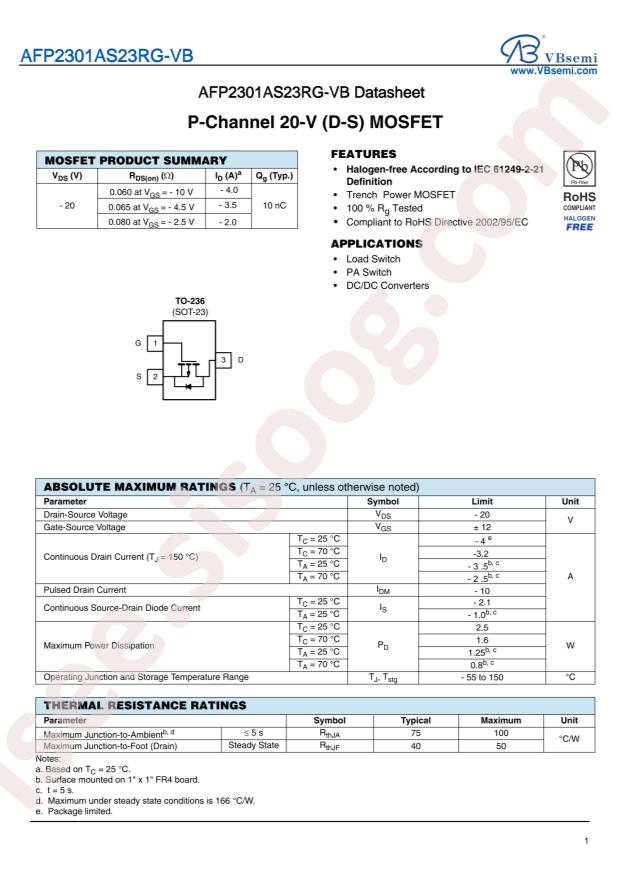 VBsemi Elec AFP2301AS23RG-VB