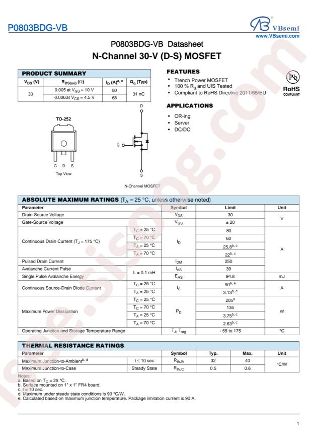 VBsemi Elec P0803BDG-VB