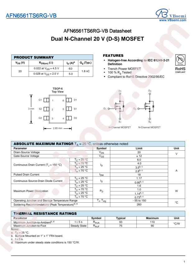 VBsemi Elec AFN6561TS6RG-VB