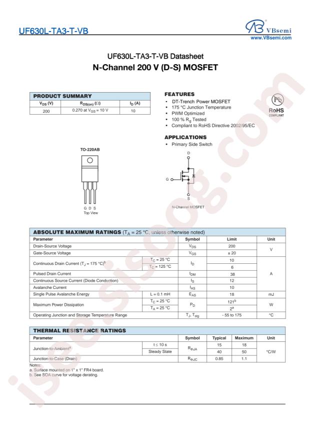 VBsemi Elec UF630L-TA3-T-VB