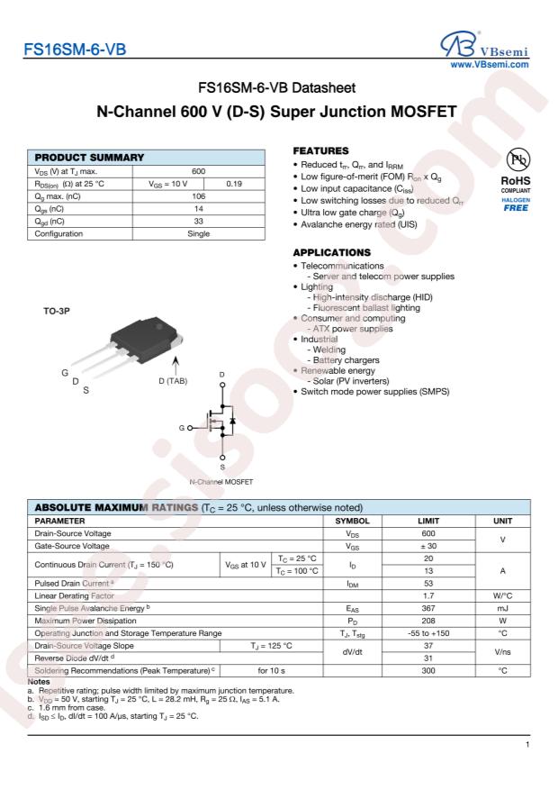 VBsemi Elec FS16SM-6-VB