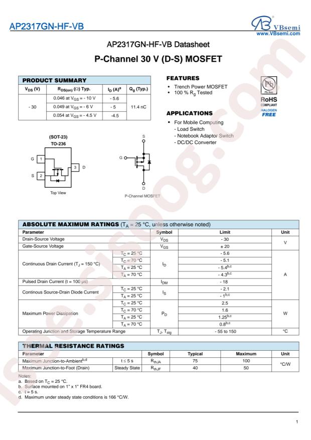 VBsemi Elec AP2317GN-HF-VB