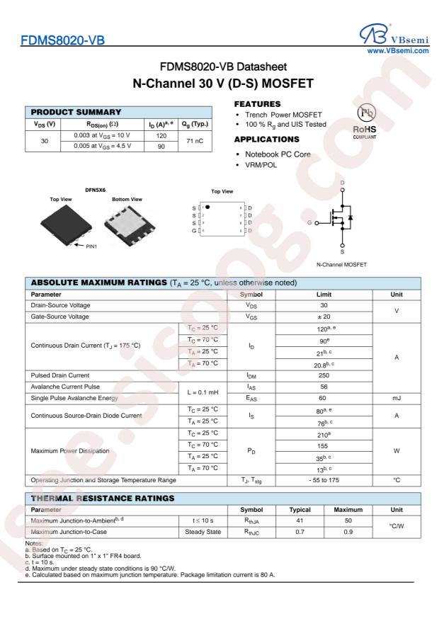 VBsemi Elec FDMS8020-VB