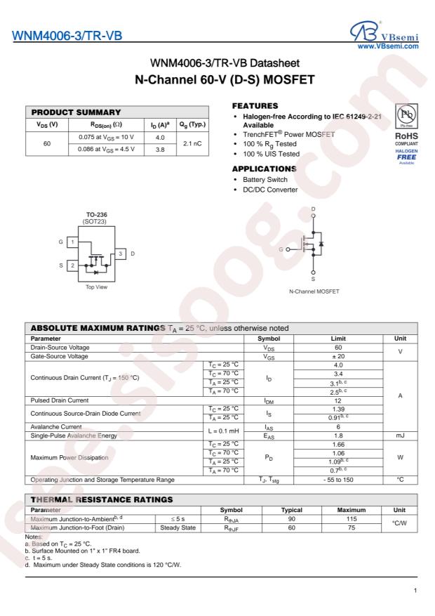 VBsemi Elec WNM4006-3/TR-VB