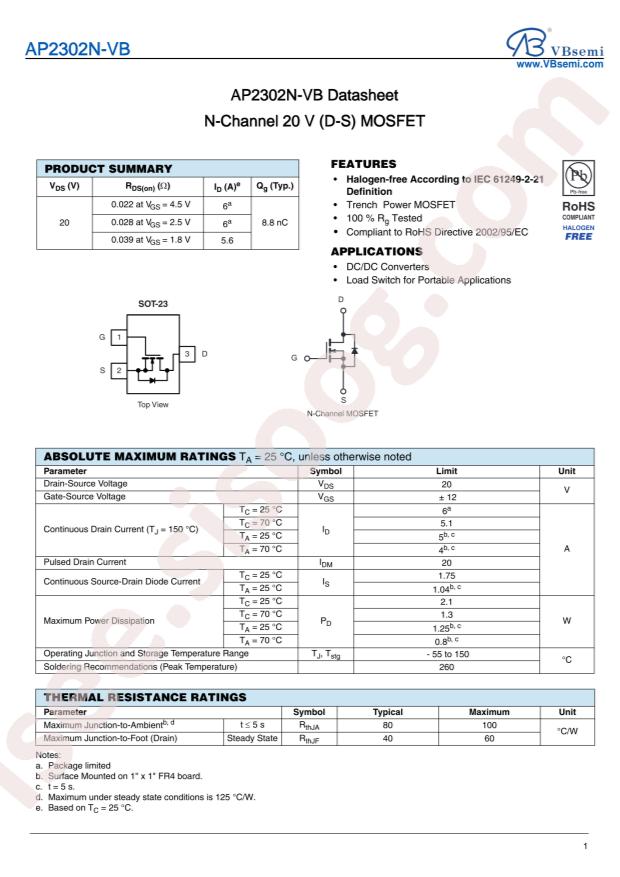 VBsemi Elec AP2302N-VB
