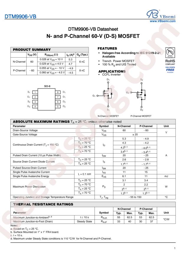 VBsemi Elec DTM9906-VB