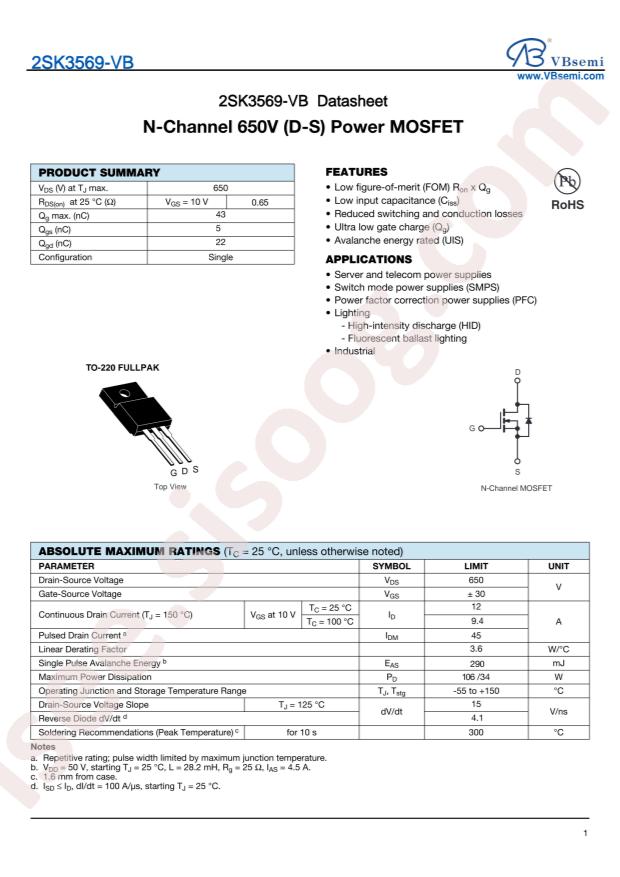 VBsemi Elec 2SK3569-VB