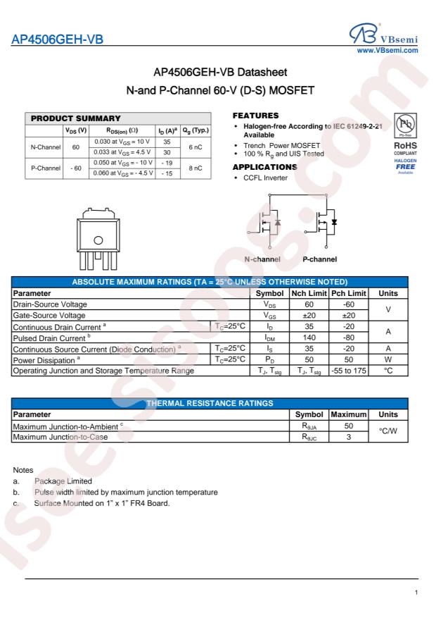 VBsemi Elec AP4506GEH-VB