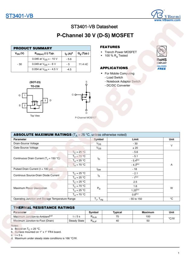 VBsemi Elec ST3401-VB