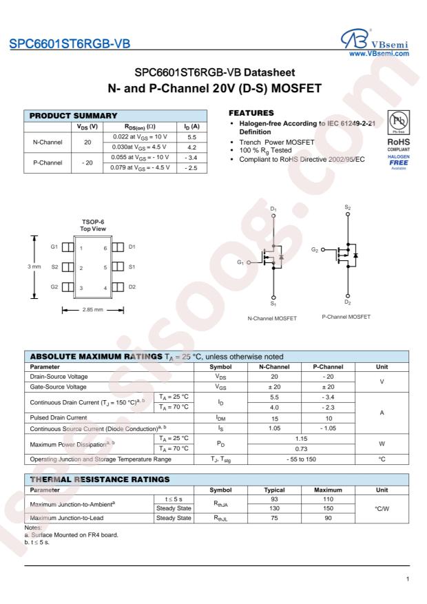 VBsemi Elec SPC6601ST6RGB-VB