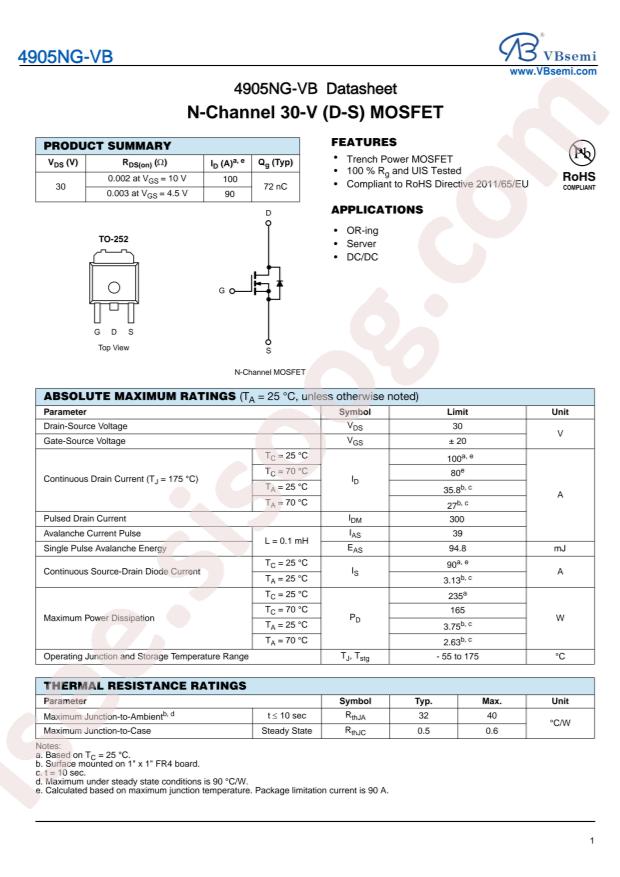 VBsemi Elec 4905NG-VB
