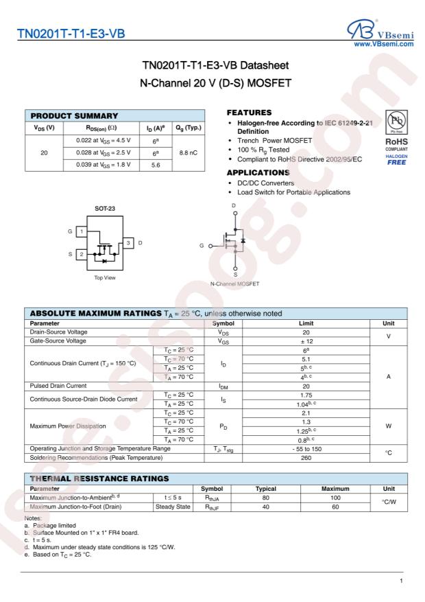 VBsemi Elec TN0201T-T1-E3-VB