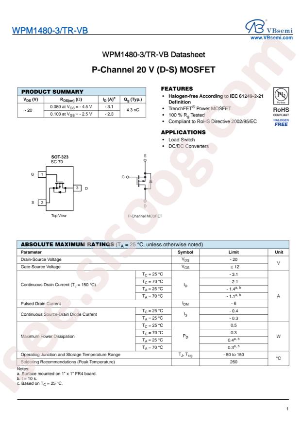 VBsemi Elec WPM1480-3/TR-VB