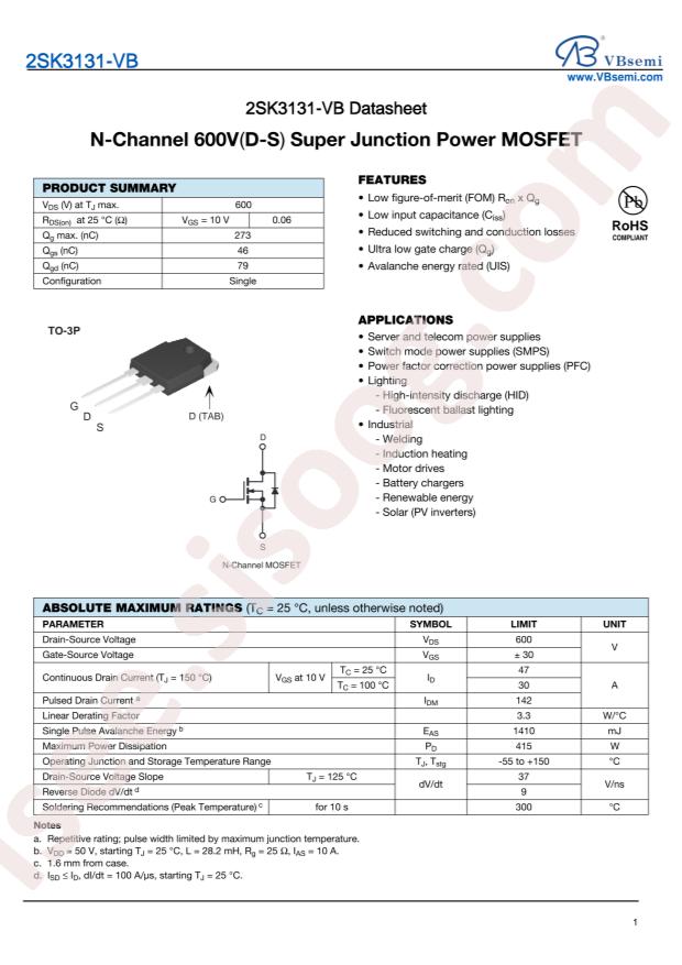 VBsemi Elec 2SK3131-VB