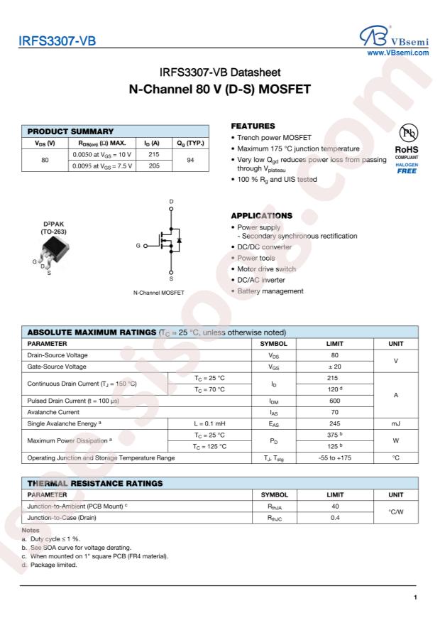 VBsemi Elec IRFS3307-VB