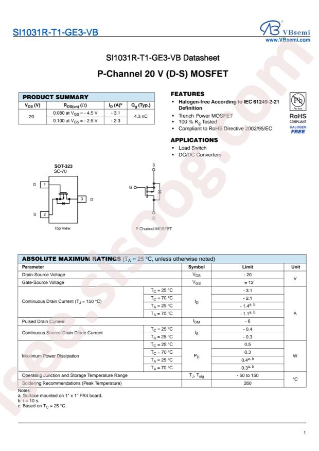 VBsemi Elec SI1031R-T1-GE3-VB