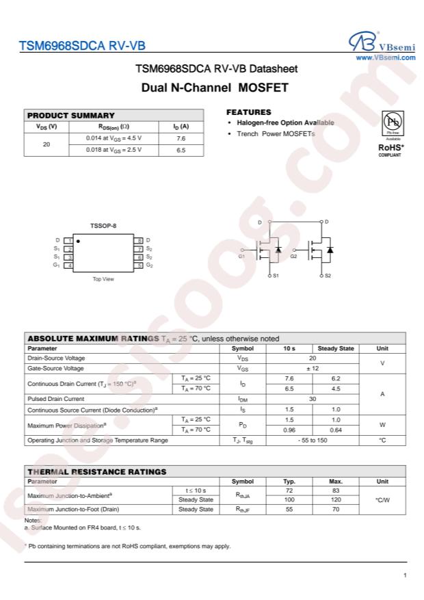 VBsemi Elec TSM6968SDCA RV-VB