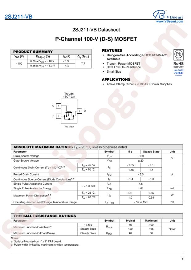 VBsemi Elec 2SJ211-VB