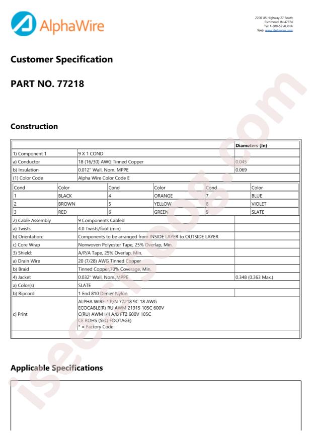Alpha Wire 77218 SL005
