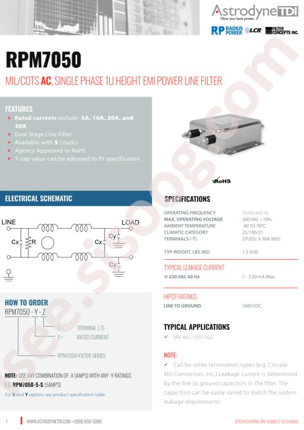 Astrodyne TDI RPM7050-10-S