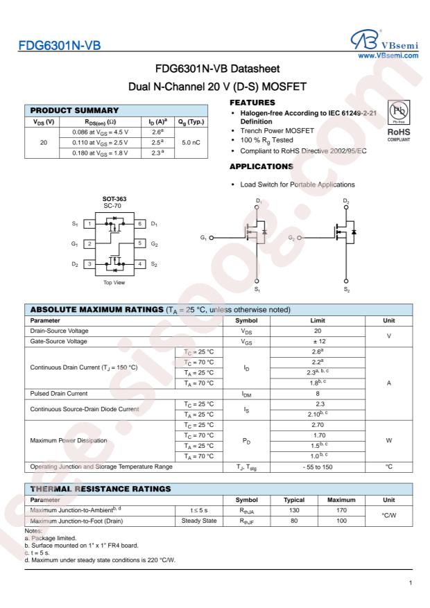 VBsemi Elec FDG6301N-VB
