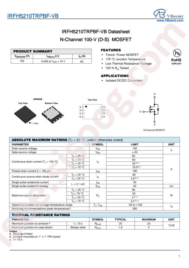 VBsemi Elec IRFH5210TRPBF-VB