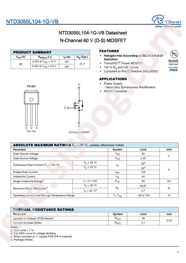VBsemi Elec NTD3055L104-1G-VB