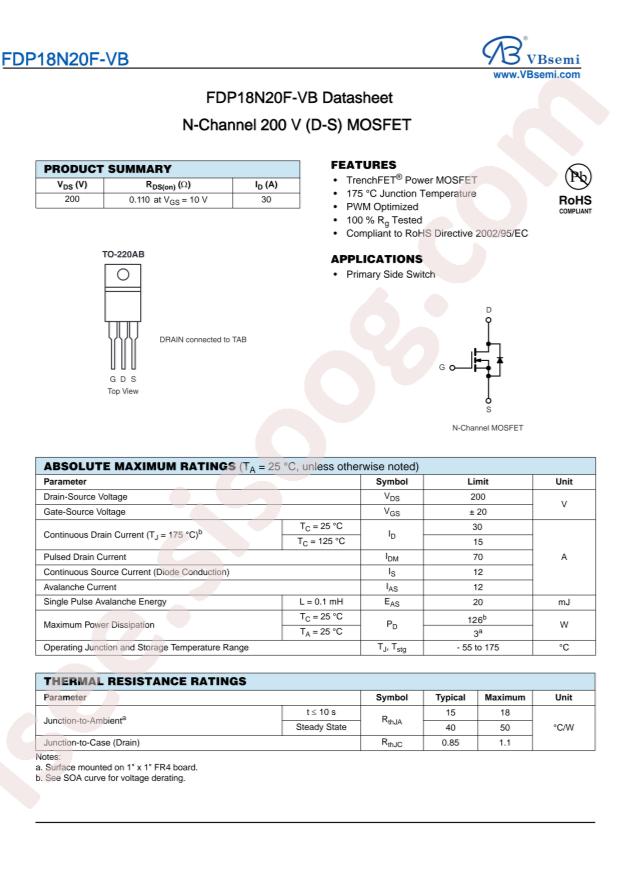 VBsemi Elec FDP18N20F-VB