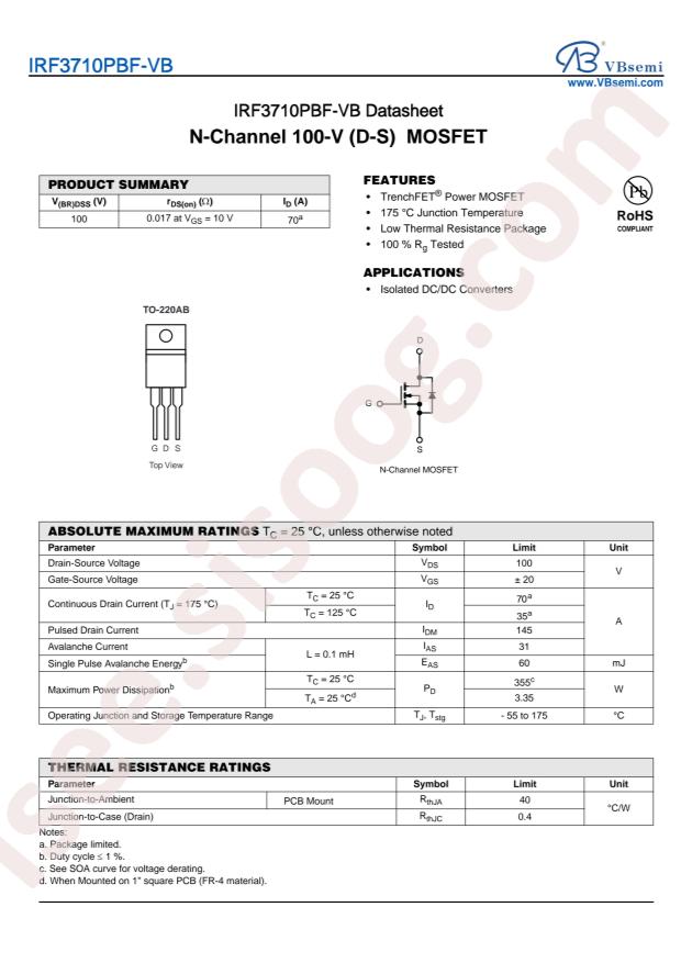 VBsemi Elec IRF3710PBF-VB