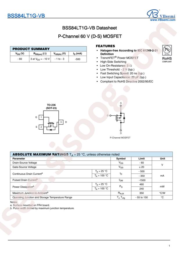 VBsemi Elec BSS84LT1G-VB