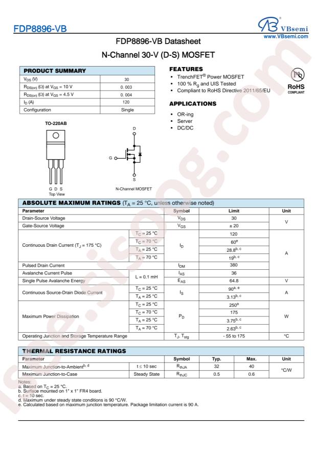 VBsemi Elec FDP8896-VB