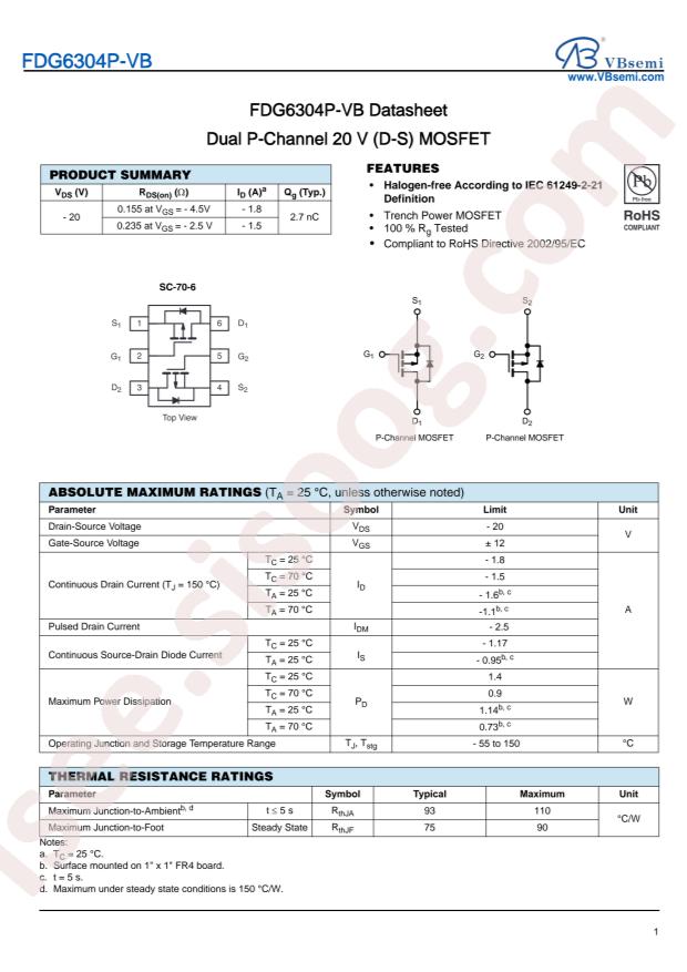 VBsemi Elec FDG6304P-VB